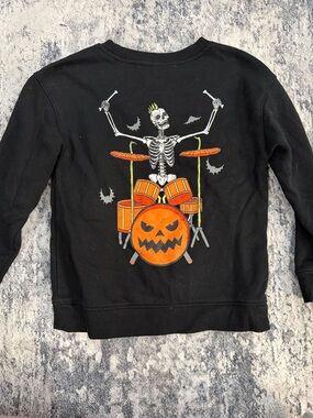 Halloween Skeleton Drum Graphic Sweatshirt - Black & Orange